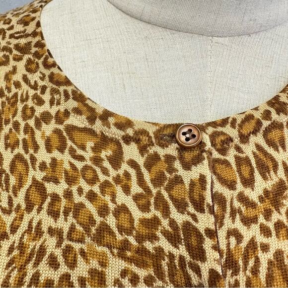 Garnet Hill merino wool leopard print 3/4 sleeve cardigan brown size medium - Picture 7 of 11